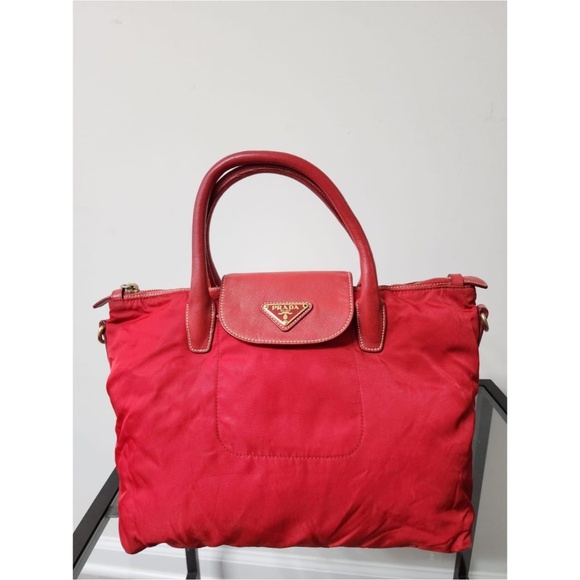 Authentic Prada Nylon Saffiano-Trimmed Tessuto Tote Red - Picture 1 of 8